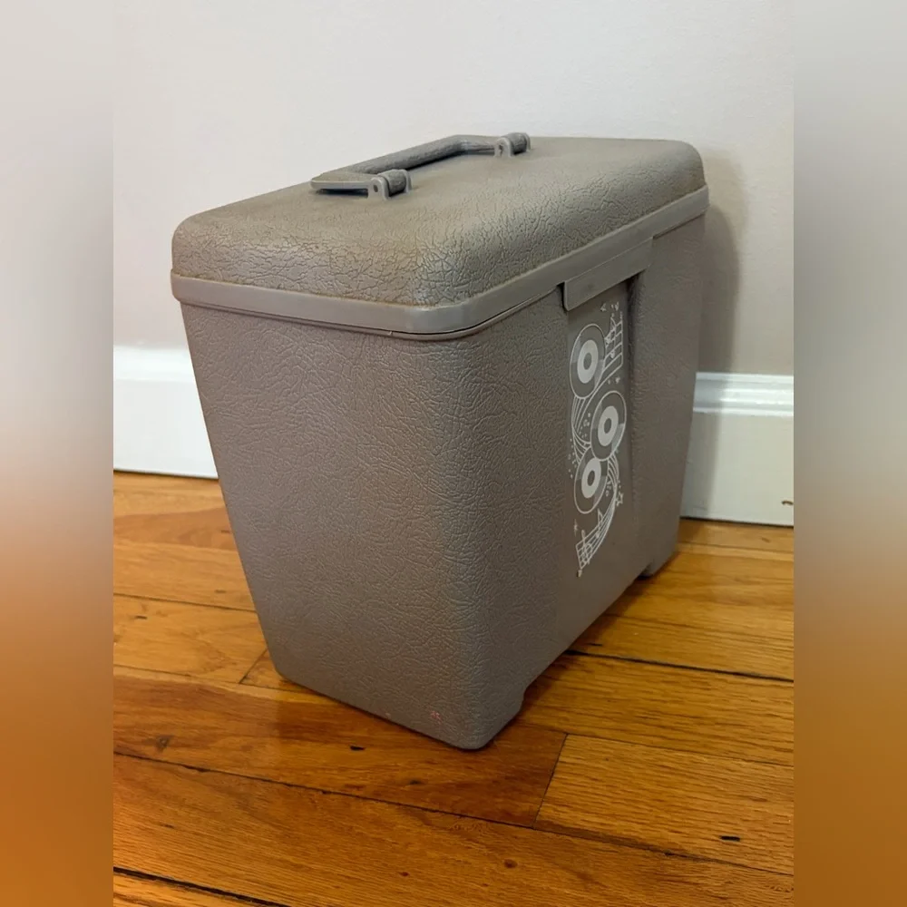 Vintage Gray Record Case / Record Holder Box with Top Handle, Holds 45s, Decor